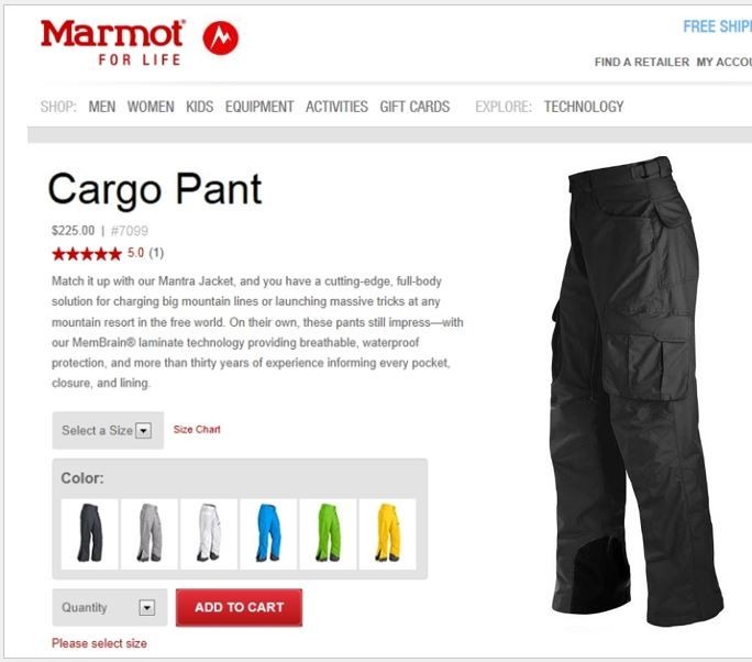 Excellent Marmot Cargo Snowboarding Skiing Pants Mens XL Black