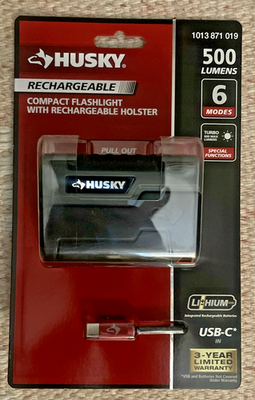 #ad Husky Flashlight 500Lm Magnetic Rechargeable LED Holster Portable 6 Mode $21.80