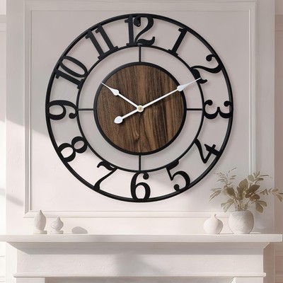 Large Metal Wall Clock, 24 Inch Decorative Silent, Non Ticking, Battery Opera...