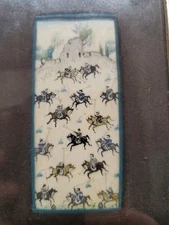 Antique  Persian miniature Men on Horses Hunting Scene Painted on Camel Bone