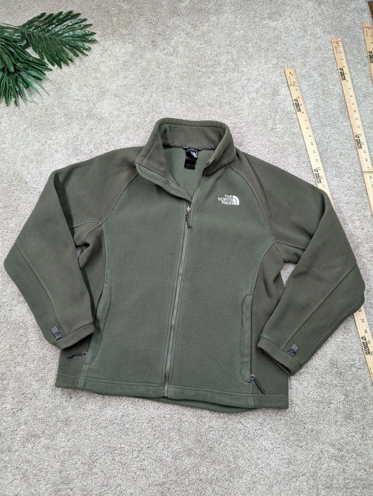 North Face Jacket Mens Medium Green Fleece Full Zip Outdoor Hiking Warm Casual