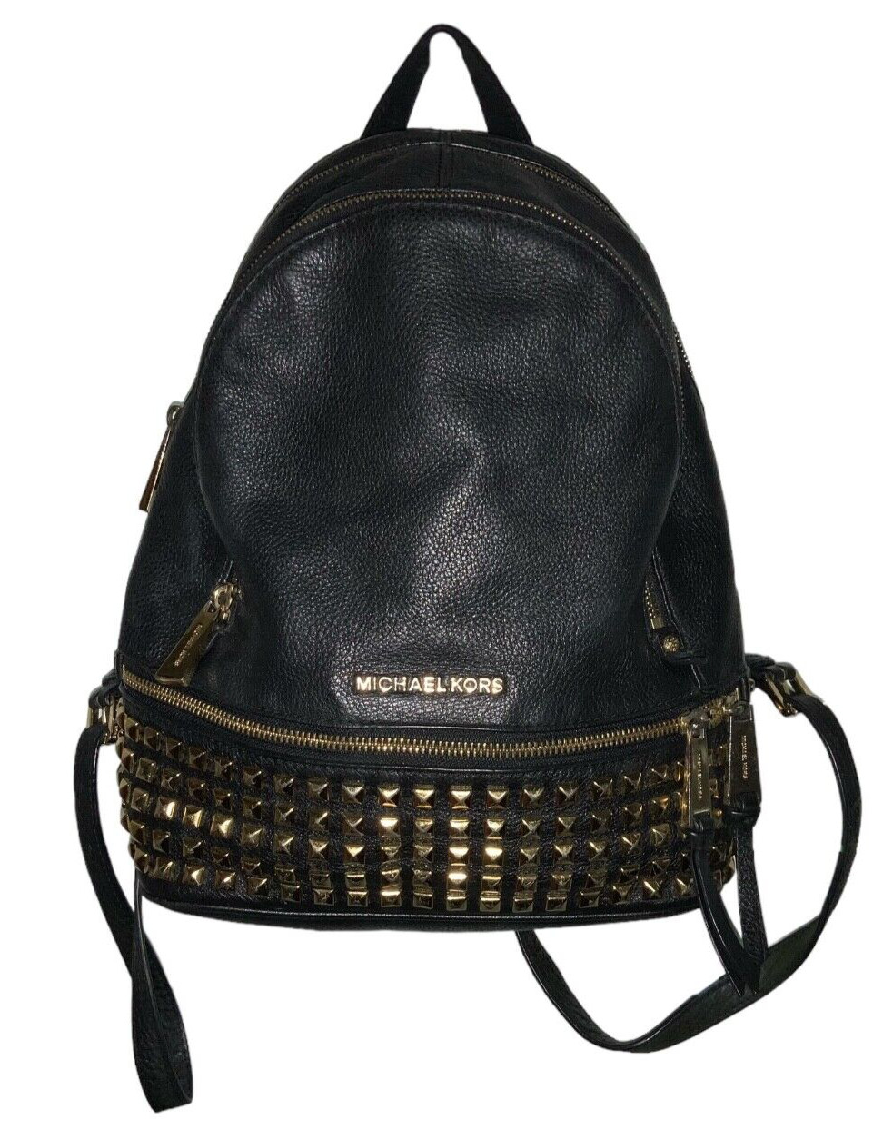 MICHAEL KORS Rhea Black Leather Gold Studded Backpack