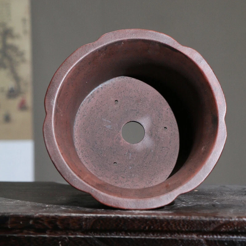 Purple Sand Round Circle Bonsai Pot Vase Tradition Chinese Carved  Decoration - Image 3 of 4