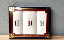 3 Men  s Handkerchiefs- Embroidered With A  H  . -All Cotton-New/ Sealed