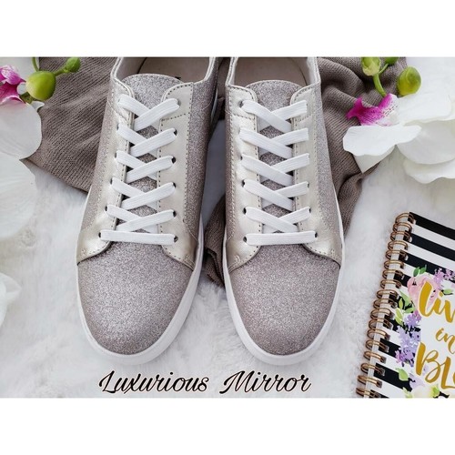 Kenneth Cole Womens Sneakers Shoes Beige White Low Top Lace Up Glitter 8.5M New - Picture 5 of 9