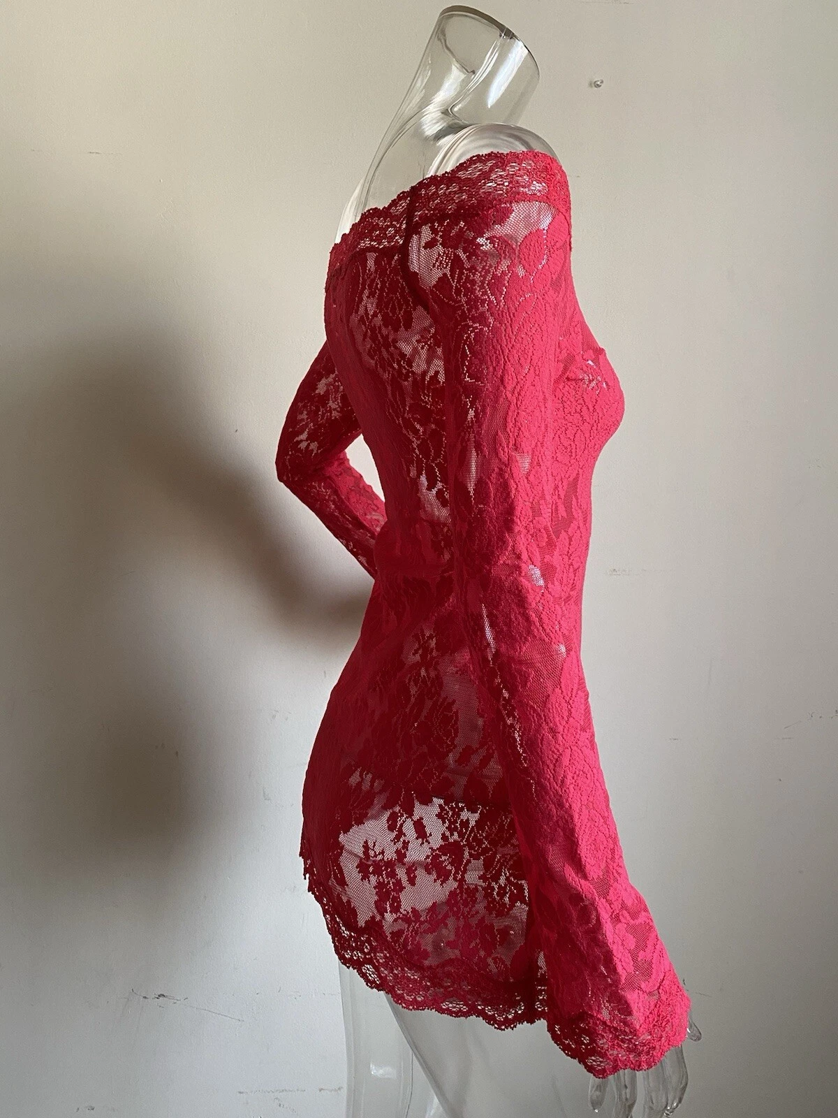 UNDERCOVER Abito Victorias Secret rosso pizzo mini spalle scoperte manica a campana 2002 vintage med