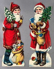 2 SANTA CLAUS Tree  Toys Christmas DIE CUT Embossed 4 3/4"