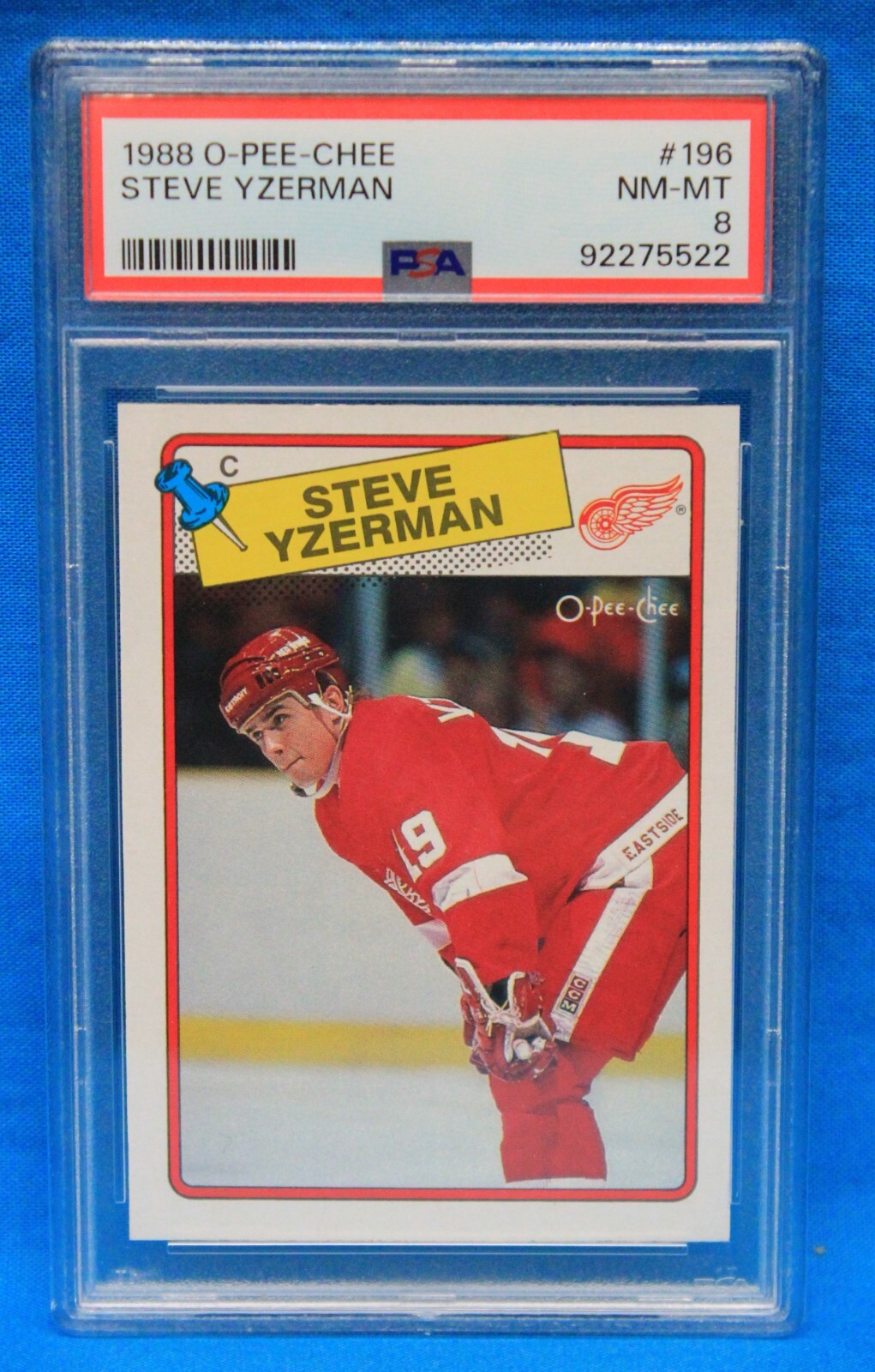 1988 O-PEE-CHEE # 196 Steve Yzerman PSA 8 NM-MT # 92275522 DETROIT RED WINGS !!