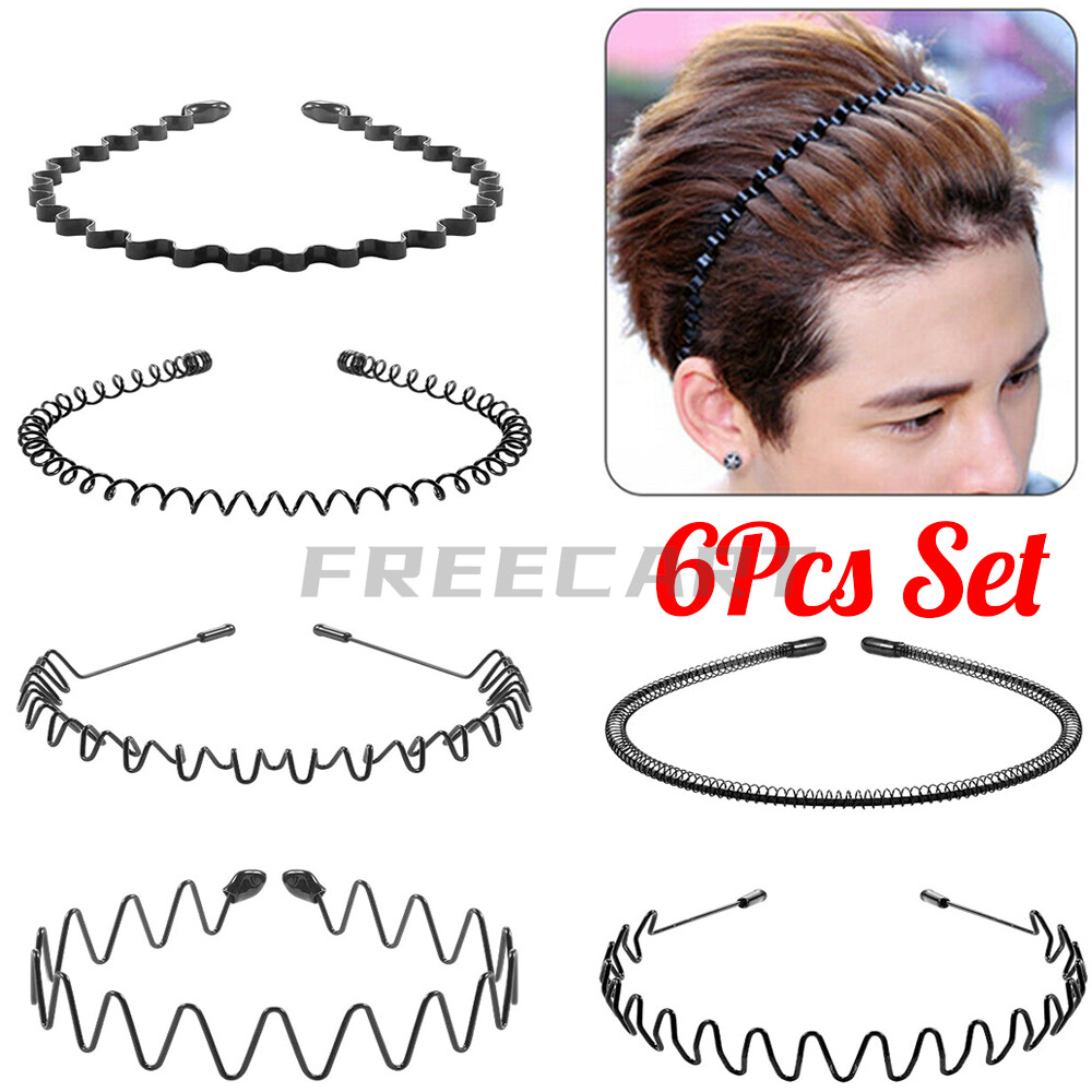 6Pcs Metal Hair Headband Wave Style Hoop Band Comb Sports Hairband Men  Women US | eBay