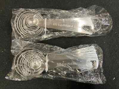 (2)STAINLESS STEEL 9PC MEASURING SPOON SET, 1/8,1/4,1/2,3/4,1,4,TSP,1/2,2/3,1TBS