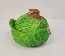 Holland Mold Vintage Covered Bowl/Candy Dish • Brown Bunny Green Cabbage