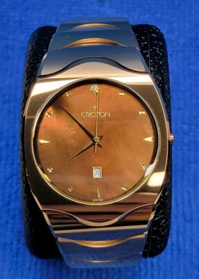 Croton Tungsten Mens Watch, Swiss Quartz, New Clasp Battery