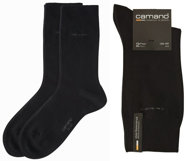 6 Paar SCHWARZ - Baumwollsocken ohne Gummidruck Camano CA SOFT Socken