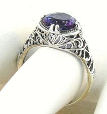 VINTAGE STYLE 925 STERLING SILVER 1.50 CARAT LAB-CREATED AMETHYST RING   719X