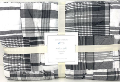 Pottery Barn Madras Toddler Nursery Crib Quilt~Gray NEW