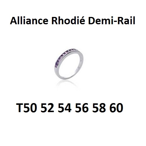 Alliance Demi-Rail en Argent 925 Rhodié et Améthyste, bague élégante Dolly-Bijoux en taille 54