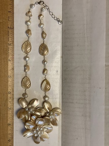 Vintage Necklace Freshwater Pearls & Mother of Pearl Sterling Chain / Connectors