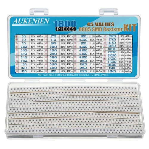 0805 SMD Resistor Kit 45 Values 1800pcs 0R to 10M Ohm 1/8W SMT Chip Resistors