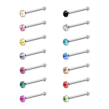 14PCS 316L Surgical Stainless CZ Gem Nose Studs Bone Ring Lip Ear Piercing 20G