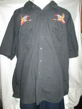 High Noon Mens Western Shirt 3XLRG Black Snap Front Embroidered Flag and Eagle