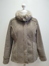 Rr437 Womens Cherokee Grey Faux Sheepskin Fur Trim Full Zip Jacket Uk L 14 Eu 42