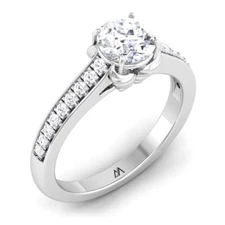 Lab Grown Diamond Engagement Ring  White Gold Pave Set Band Prong Setting