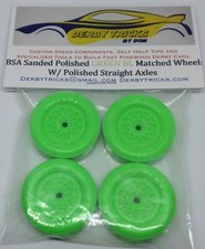 Pinewood Derby Green Black light Lightly Lathed  polished Speed Wheels  Axles