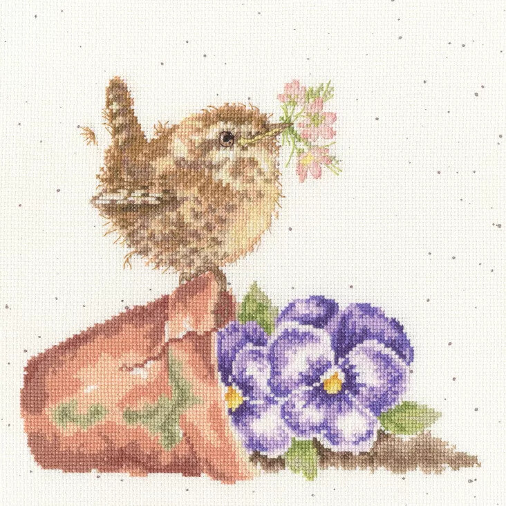 Pottering About Bird & Flowerpot - (Hannah Dale) Cross Stitch Kit By Bothy Threa