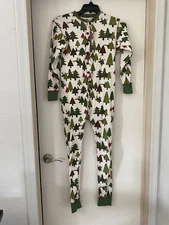 Lazy One Womens S White Holiday Romper One Piece Pajama Bodysuit Reindeer Trees