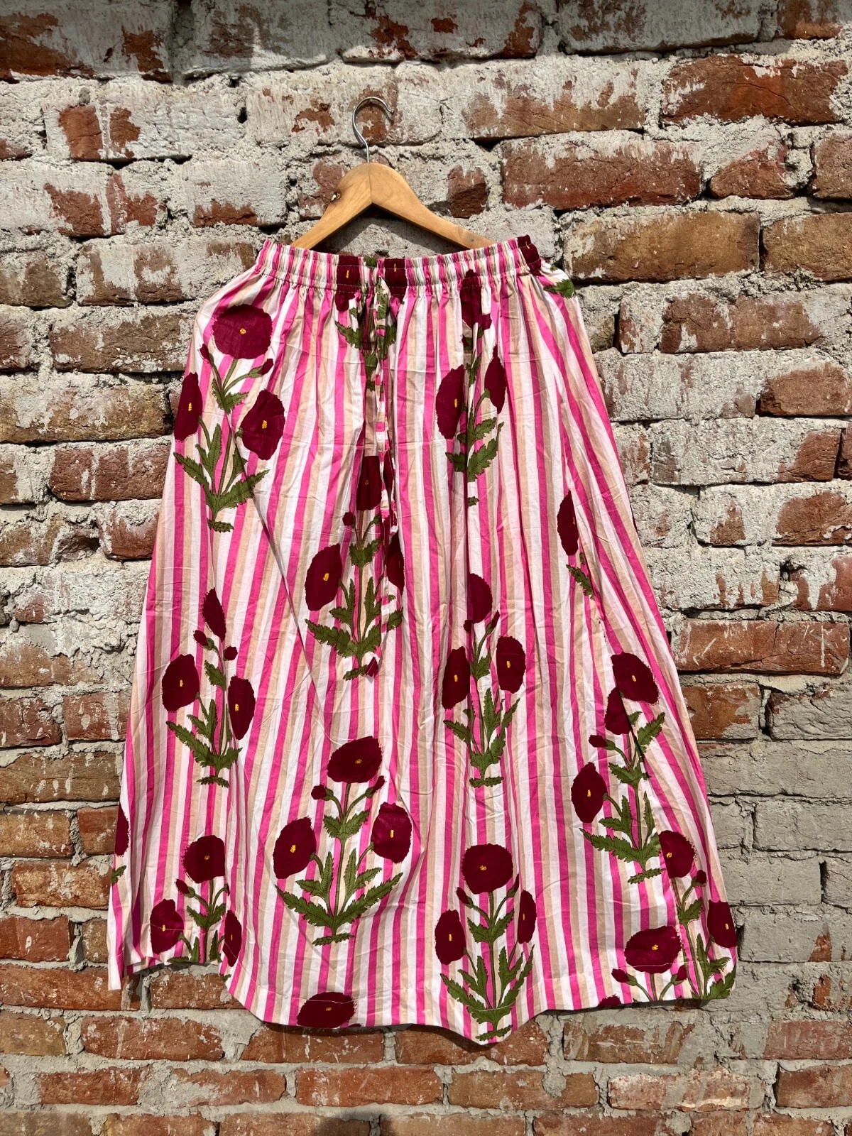 Indian Cotton Pink Striped Red Floral Skirt Women's Clothing Partywear Skirt AU