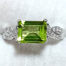 925 Silver Ring for Women 7x9mm Natural Green Peridot August Birthstone Lady