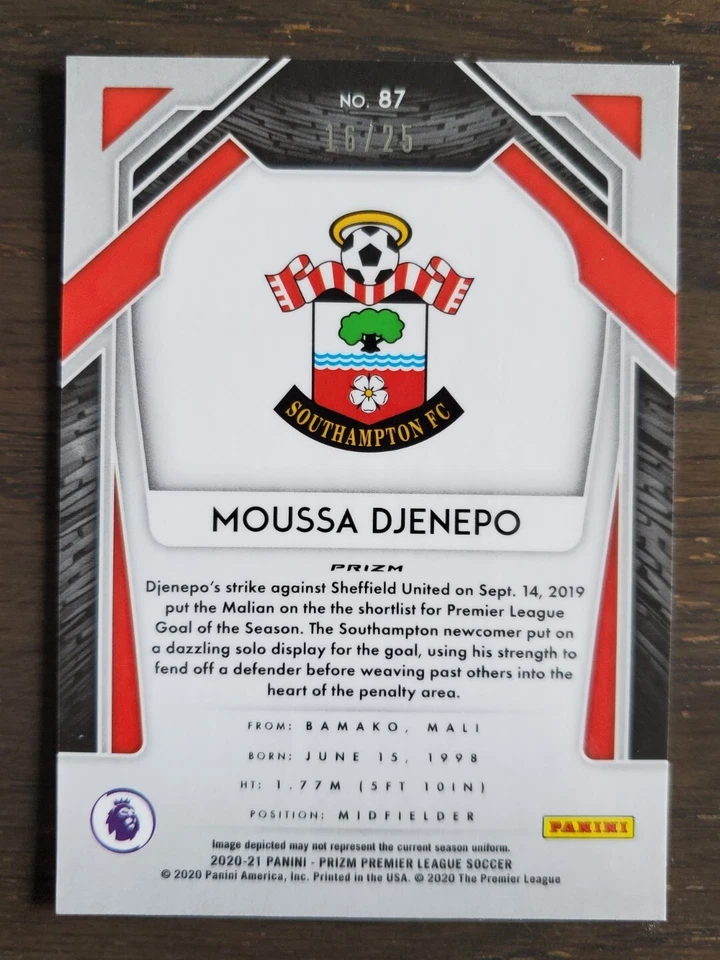 2020-21 Panini Prizm EPL #141 MOUSSA DJENEPO Orange Prizm RC #/25 Southampton  - Image 2 of 2