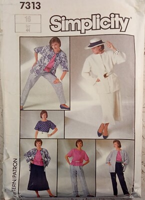 SIMPLICITY 7313 Vtg 80s Fashion Go-Everywhere Skirt Pant Top Jacket 16 UNCUT Sew
