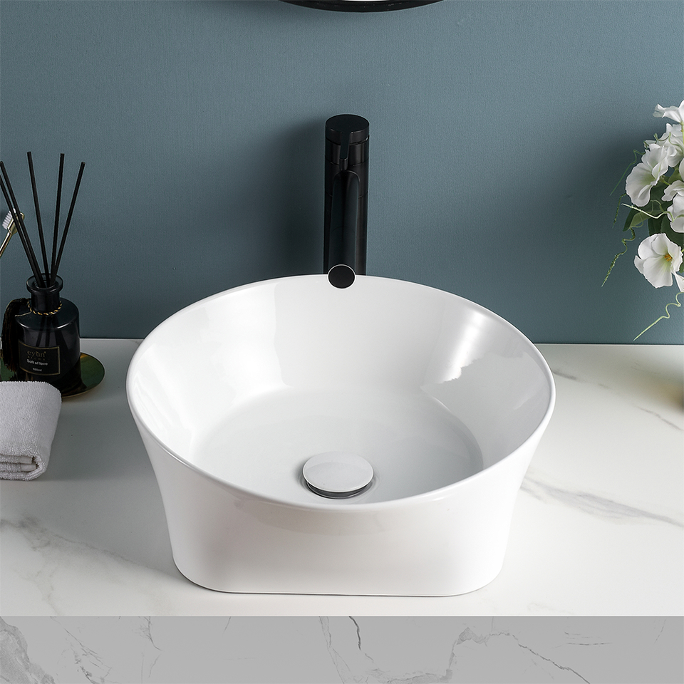 Durable Ceramic Bathroom Sink Round Basin Bowl Countertop+Pop up drain