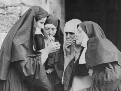 Smoking Nuns Poster, Vintage Large Photo Print, Female Women Funny Humor Odd