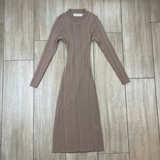 Petal & Pup Rib Knit Bodycon Midi Dress Womens US 2 Taupe Open Back Tie Back