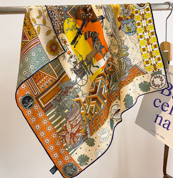 70% Cashmere 30% Silk Scarf 26'' Neckerchief horse Print Bandanna Shawl Wrap