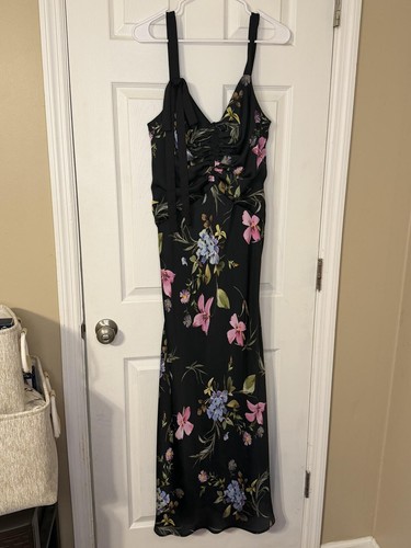 Jill Jill Stuart Black Floral Satin Maxi Dress Size 10