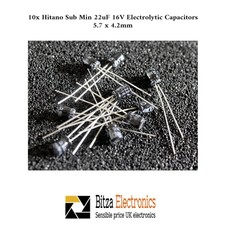 Image of 10x Hitano Sub Min 22uF 16V Electrolytic Capacitors 105 deg 5 x 4.2mm 2mm Pitch