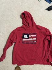 Vintage Ralph Lauren Polo Red Long Sleeve American Flag Hoodie Sweatshirt M/L