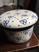 Boleslawiec Polish Pottery Butter Bell  w/ Angel  Ceramika Artystyczna