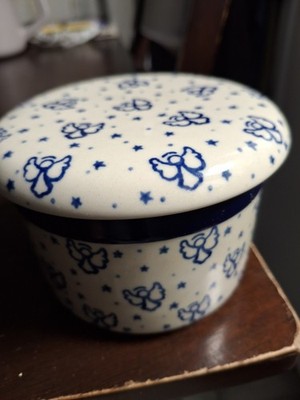 Boleslawiec Polish Pottery Butter Bell  w/ Angel  Ceramika Artystyczna