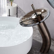 Waterfall Bathroom Faucet Glass Single Handle Solid Brass Basin Lavatory Vess...