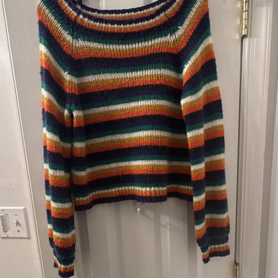 rue21 Multicolor Striped Knit Pullover Sweater M Acrylic Crew Neck Long Sleeve