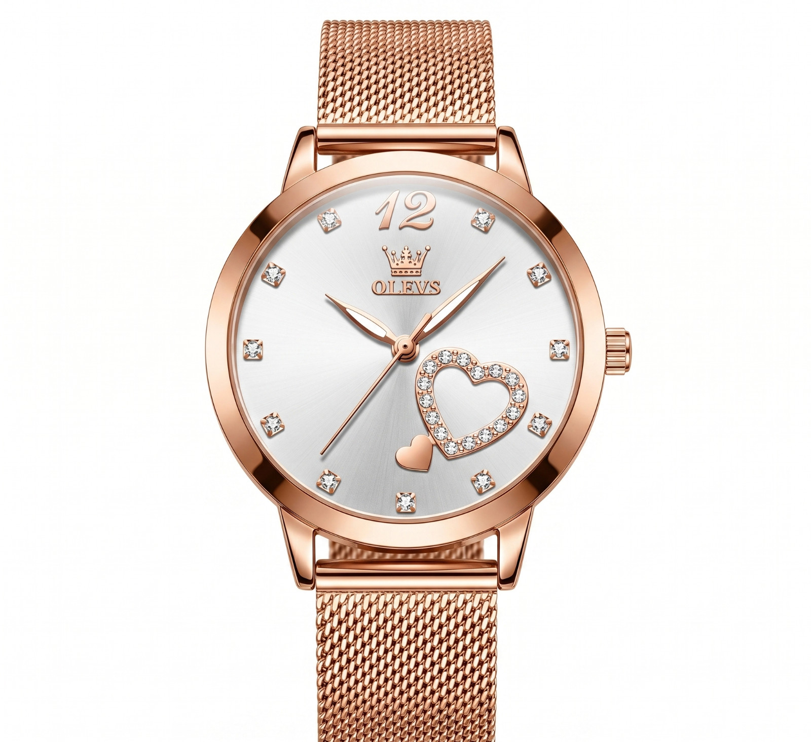 Montre Quartz Femme OLEVS en Acier Inoxydable Maille Fine Blanche avec Date