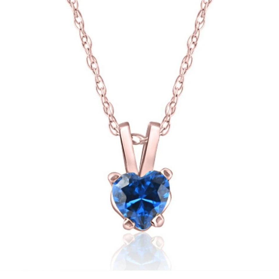 Collar de cadena de oro rosa de 18" colgante de zafiro en forma de corazón azul de 1/2 quilate para mujer