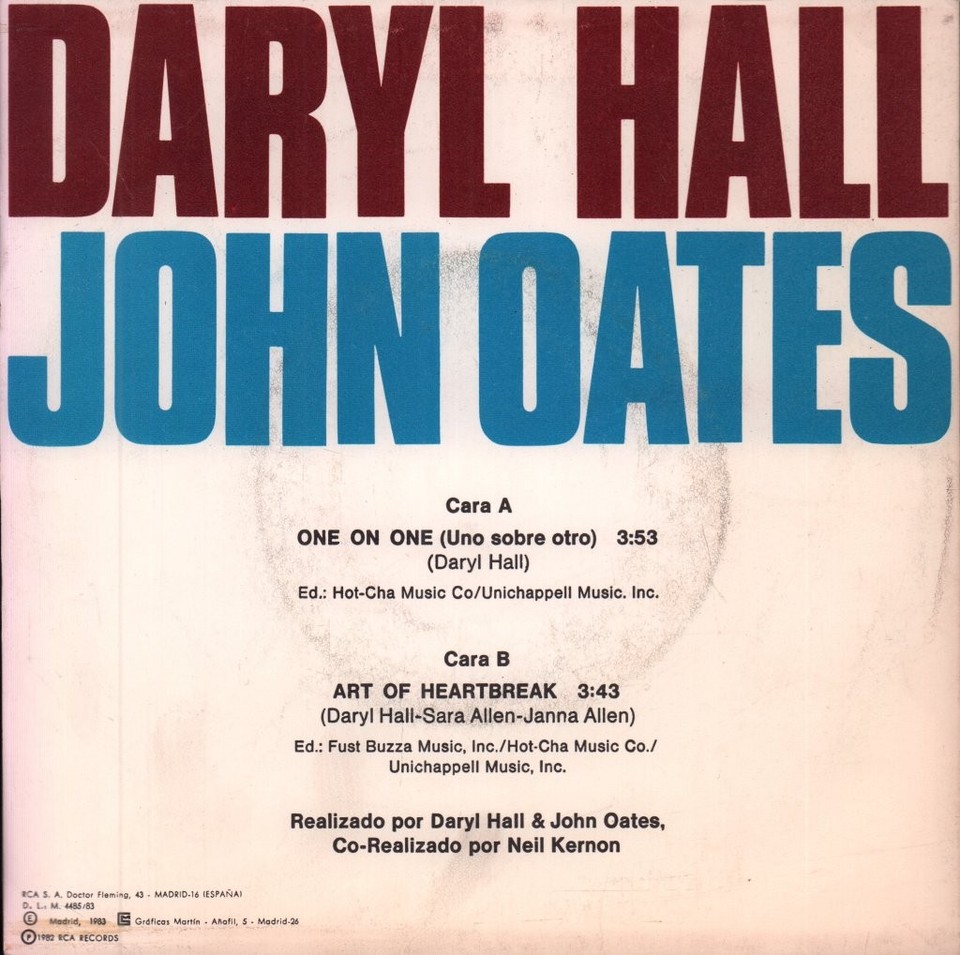 Daryl Hall & John Oates One On One 7" vinyl Spain Rca Victor 1983 promo ...