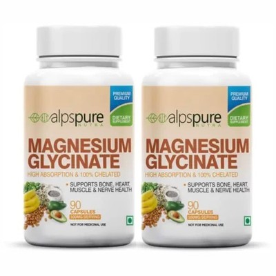Alpspure Nutra Magnesiumglycinat Kapseln, 90 Kapseln Pro Packung, 2 Packungen