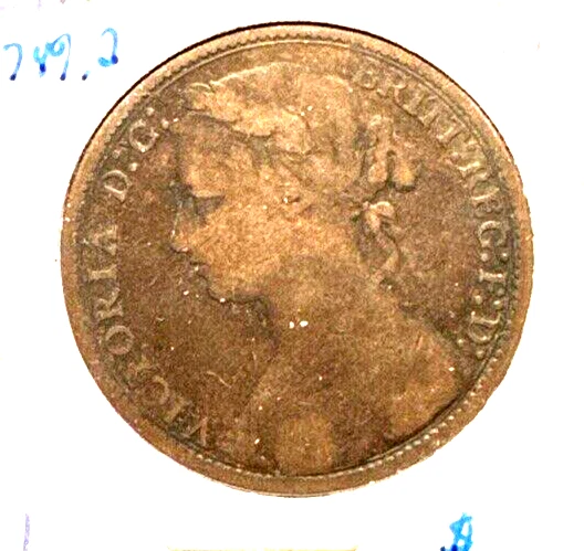6806. 美品 1875年 イギリス ファージング 希少 Hミントマーク 6806