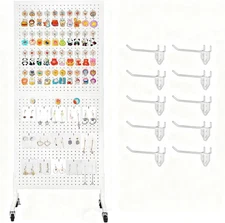 2x5' Mobile Pegboard Display Stand with T-Base Wheels & 10 Hooks for Craft Fairs